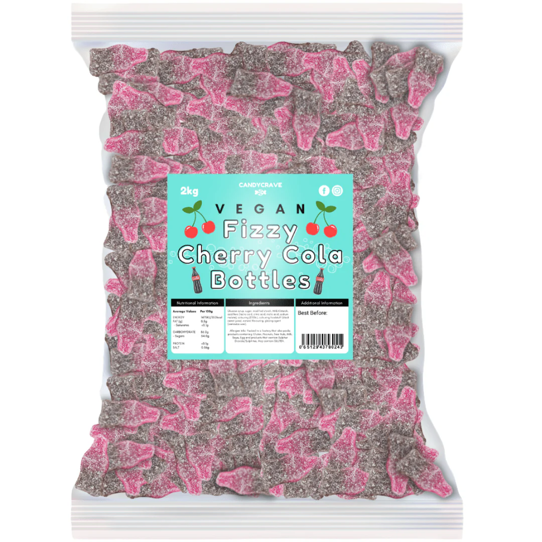 Candycrave Vegan Fizzy Cherry Cola Bottles Bag 2kg