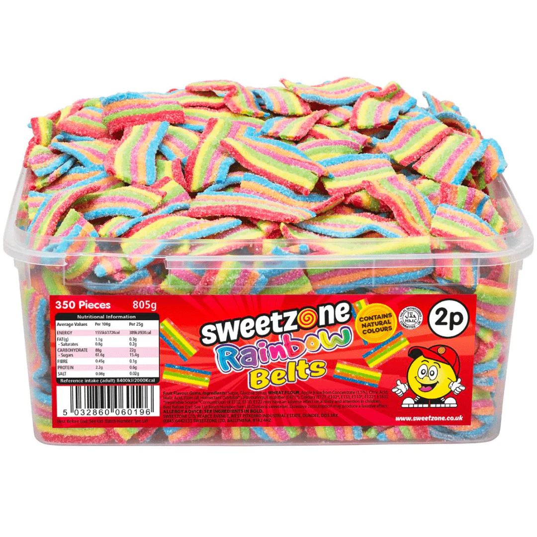 Sweetzone Fizzy Rainbow Belts Tub 805g