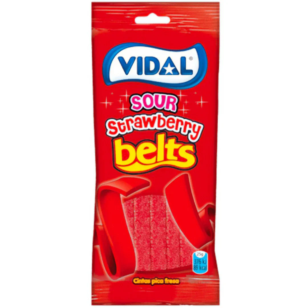 Vidal Sour Strawberry Belts Peg Bag 90g