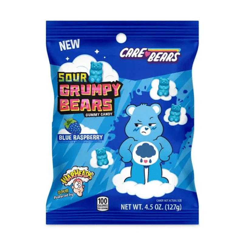 Warheads Sour Blue Raspberry Grumpy Bears Peg Bag 127g